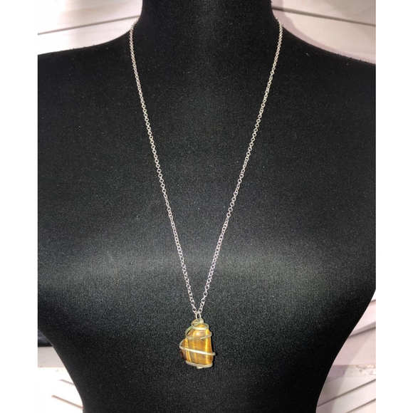 genuine stone Jewelry - Yellow Stone Pendant Silver Chain Necklace NWOT